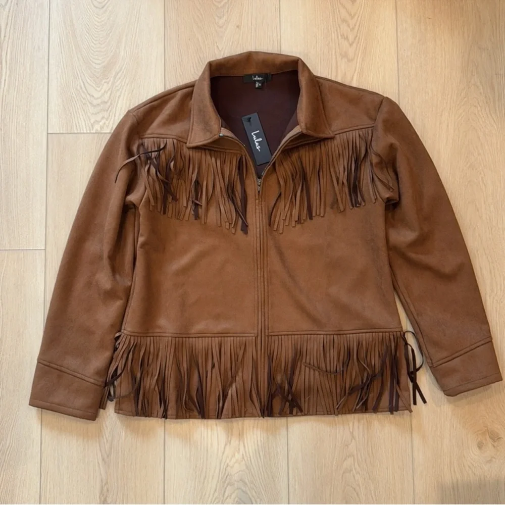 Brown Faux Suede Fringe Jacket - Picture 5 of 6